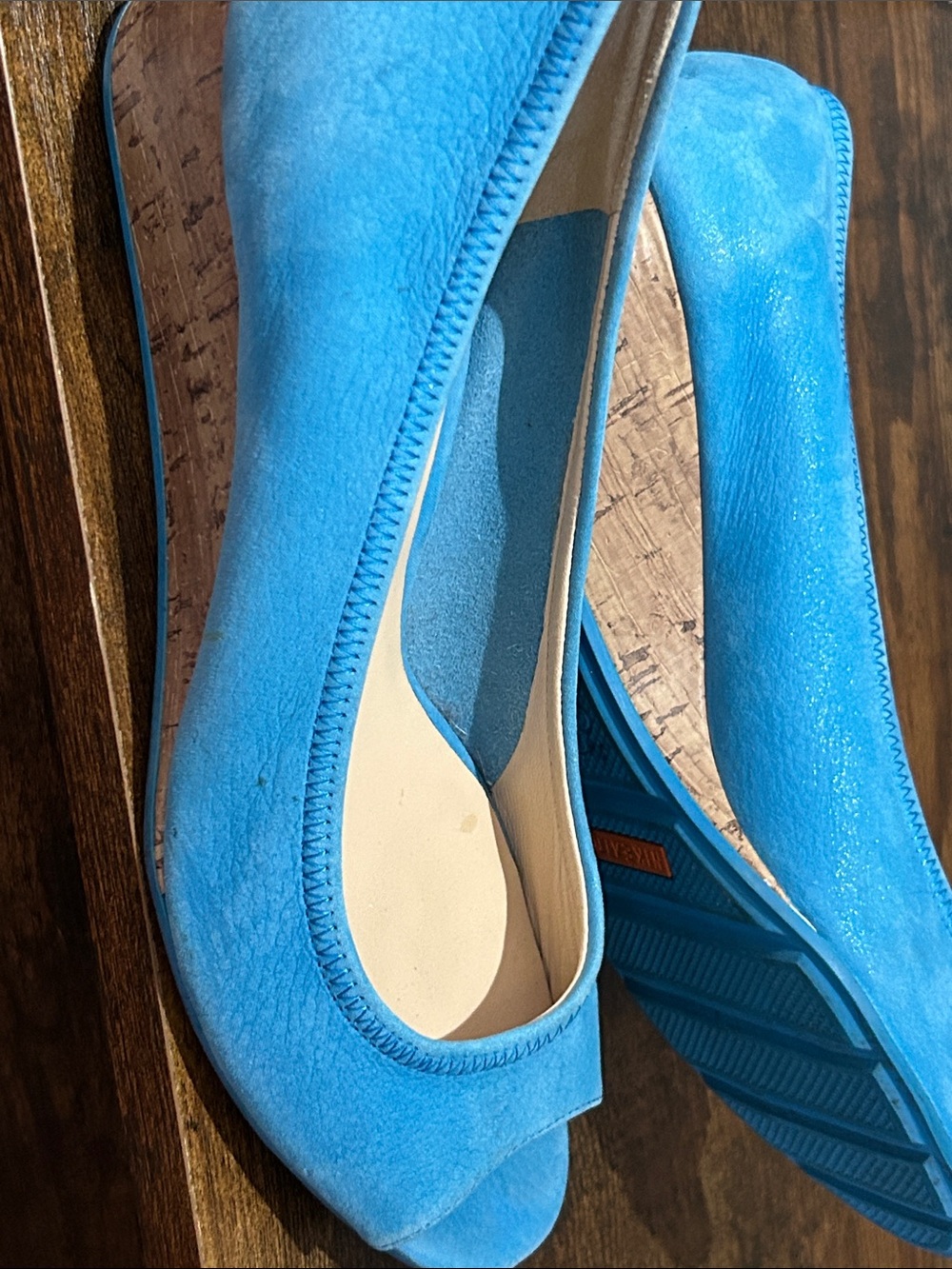 Cole Haan Nike Aut Bright Blue Suede Peep-Toe wedge size 8B - Picture 8 of 8